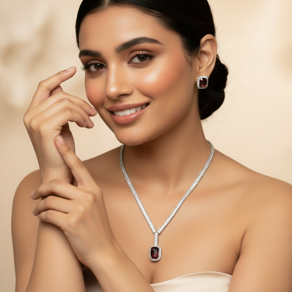 Wine Red Crystal Pendant Set
