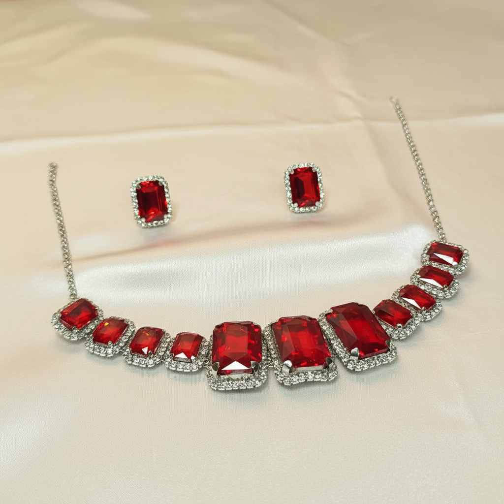 Korean Red Qudra Glass Stone Set