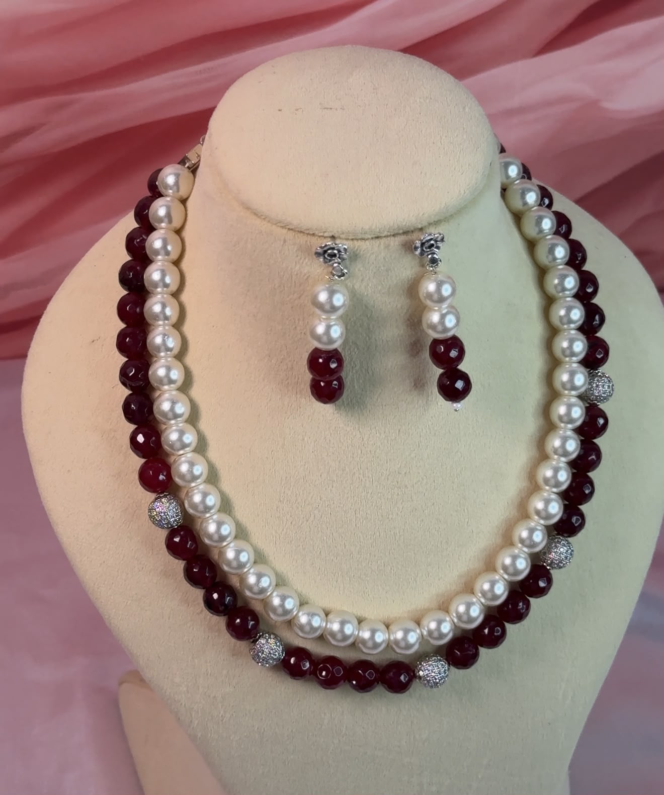 Crimson Pearl Double-Layered Mala Set