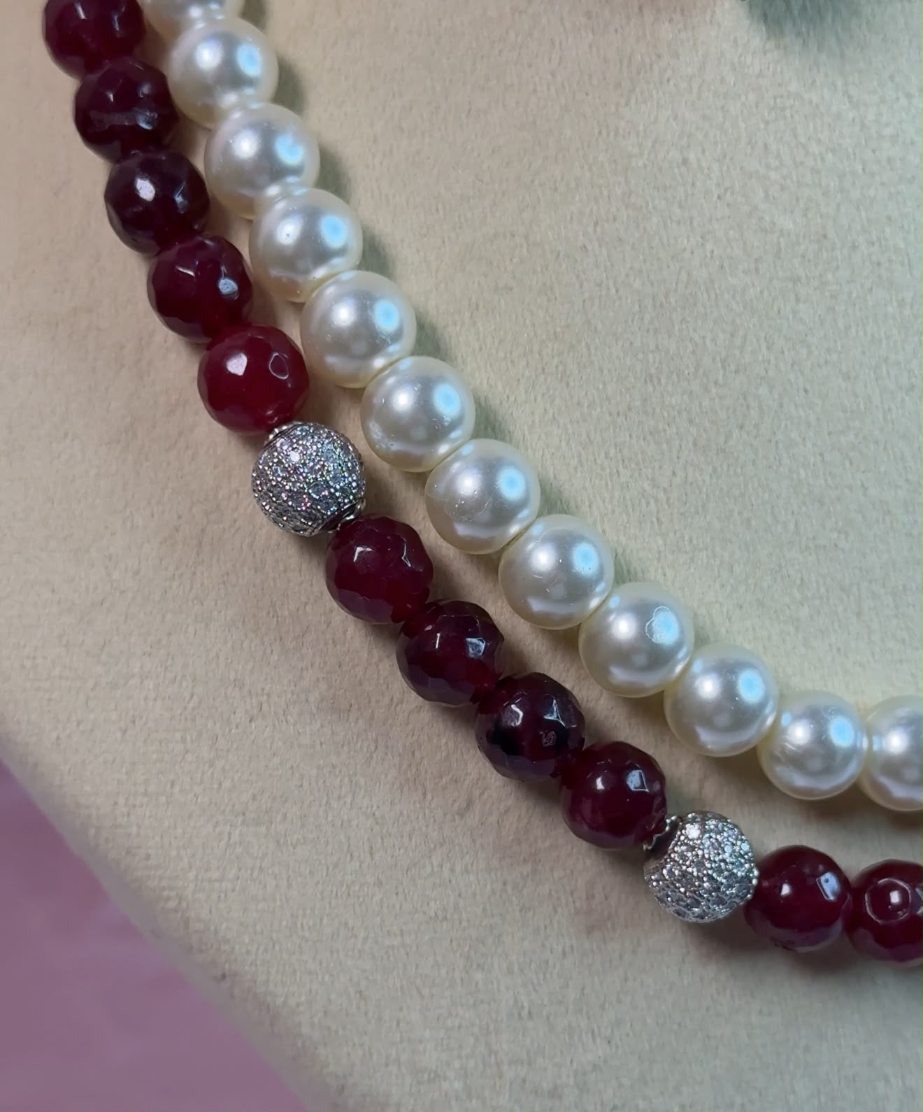 Crimson Pearl Double-Layered Mala Set
