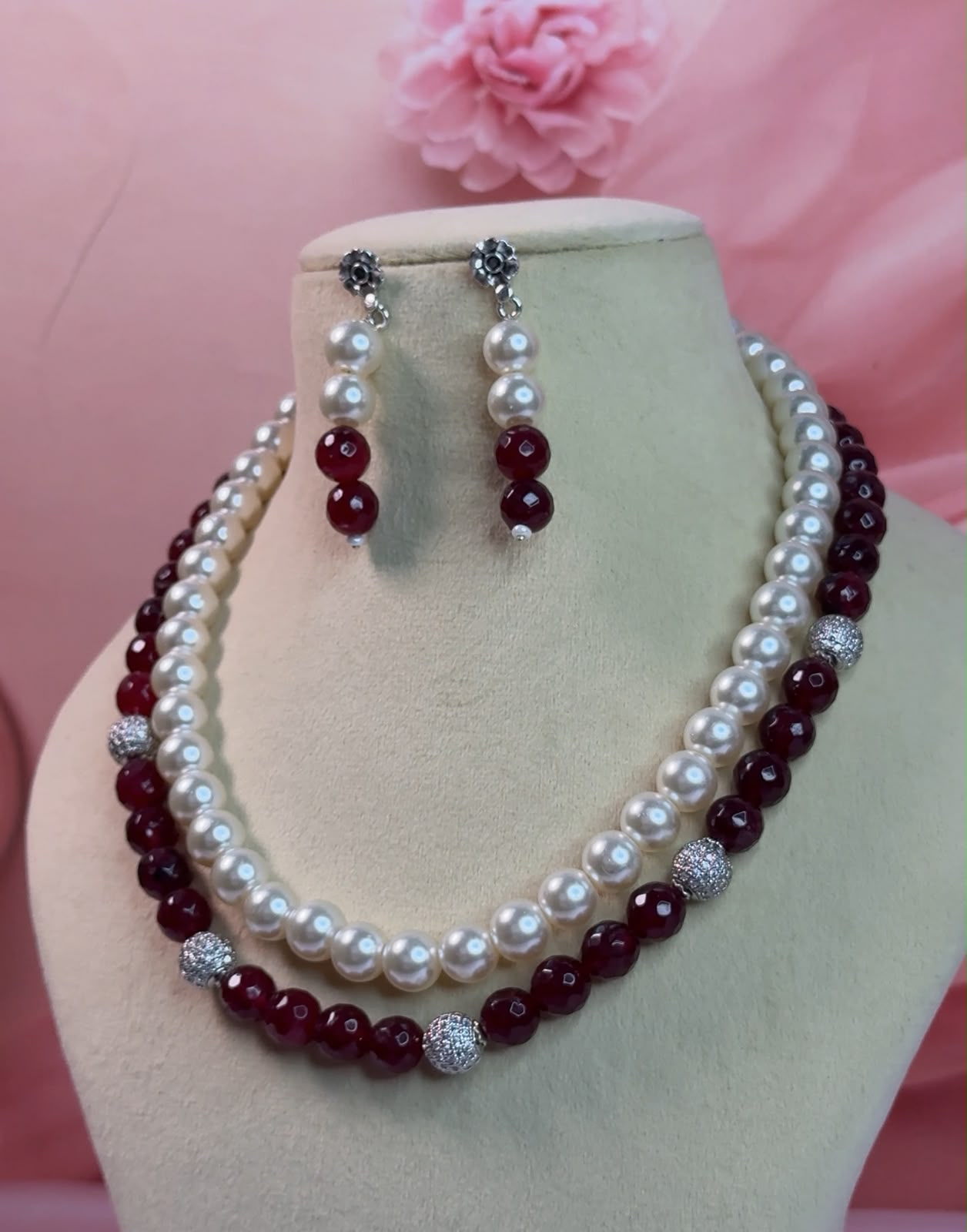 Crimson Pearl Double-Layered Mala Set