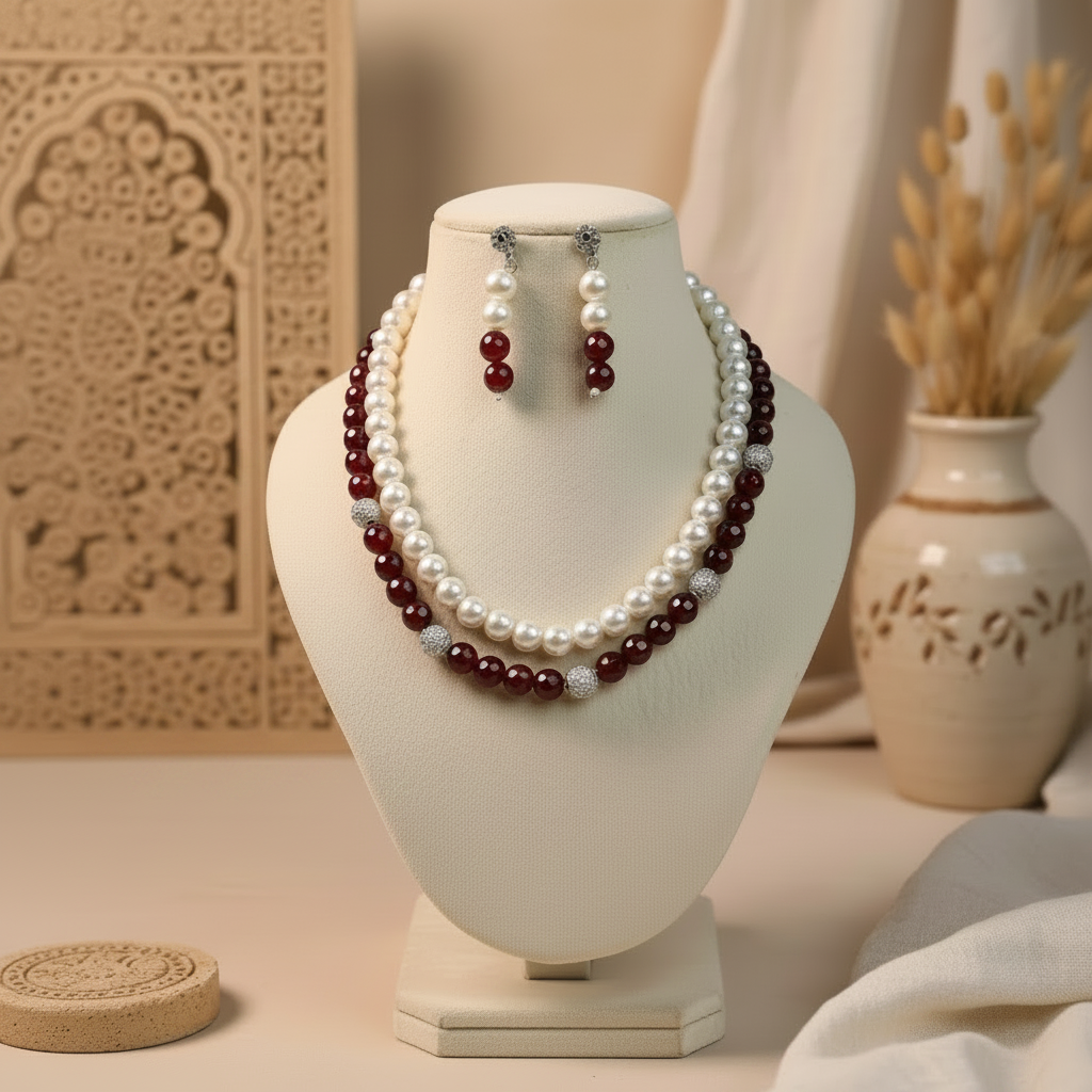 Crimson Pearl Double-Layered Mala Set