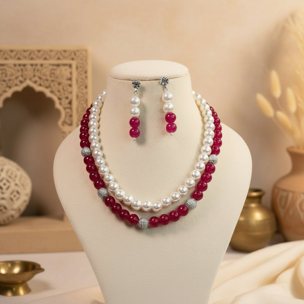 Fuchsia Pearl Double-Layered Mala Set