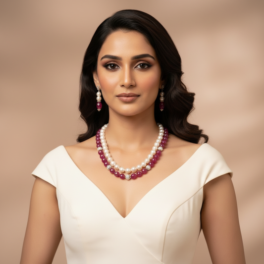 Fuchsia Pearl Double-Layered Mala Set