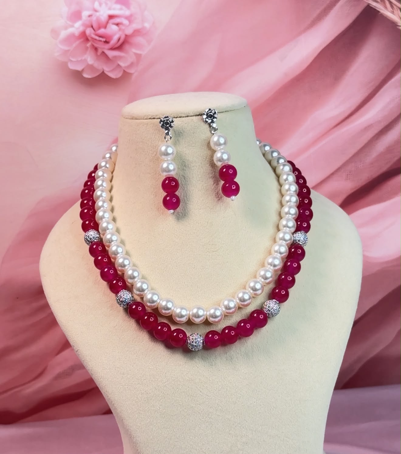 Fuchsia Pearl Double-Layered Mala Set