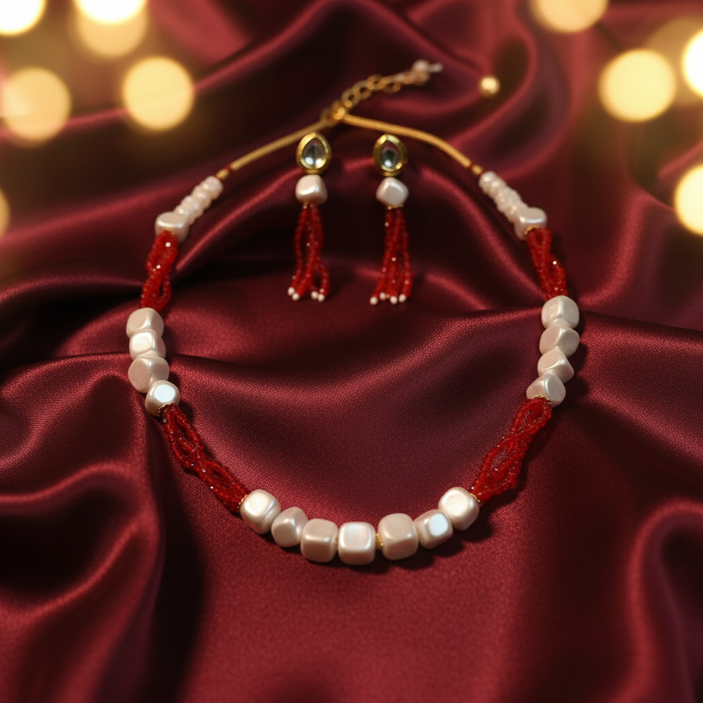 Red Quadra White Bead Mala