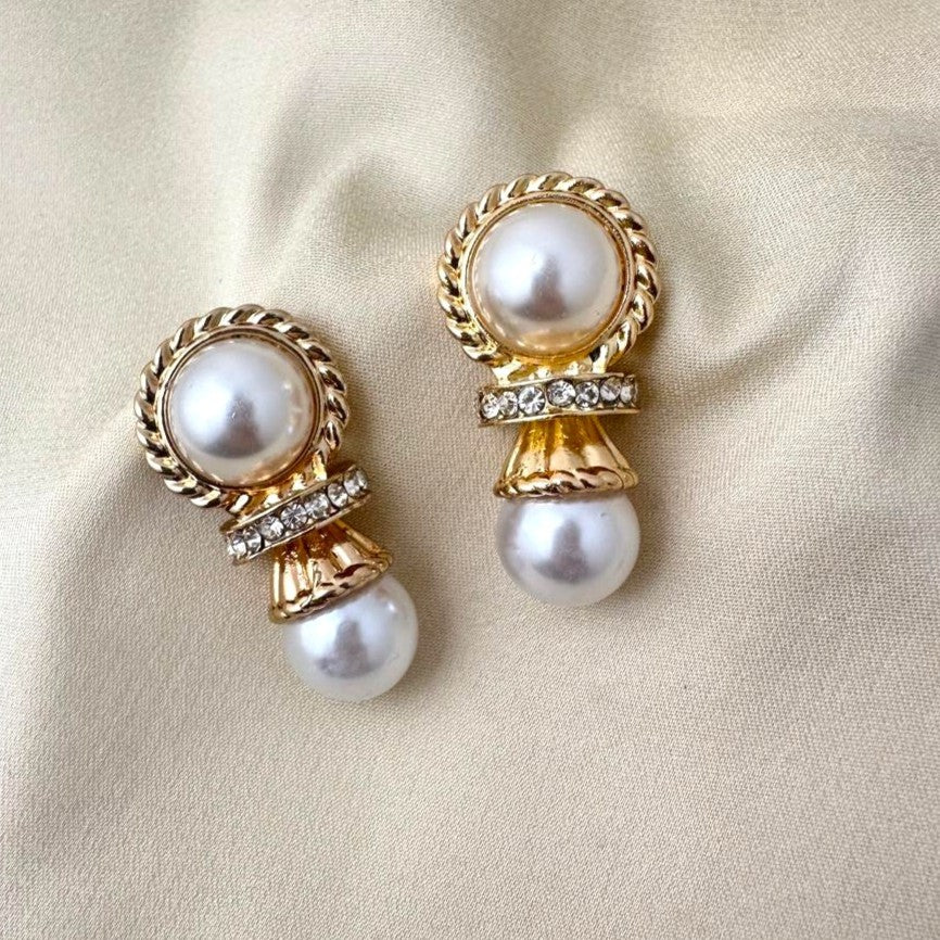White Enamel Pearl Studs