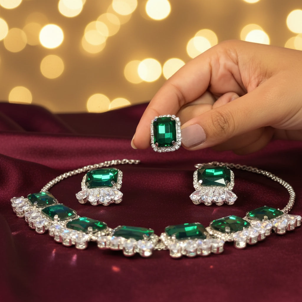 Korean Green Glass Stone Set