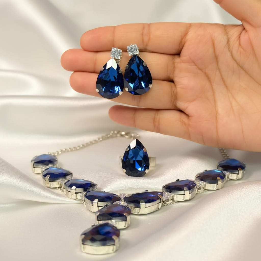 Korean Royal Blue Tear Drop Set