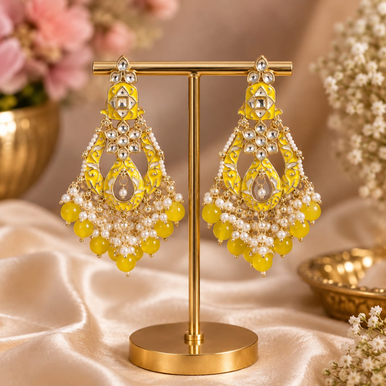 Yellow Noor Kundan Earrings
