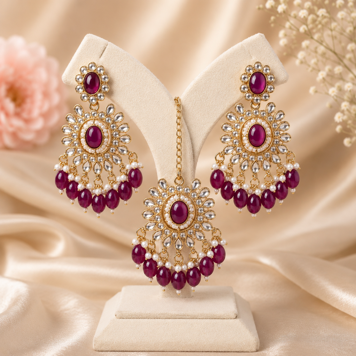 Collar Choker (Magenta) – Magenta Stone Choker Jewellery