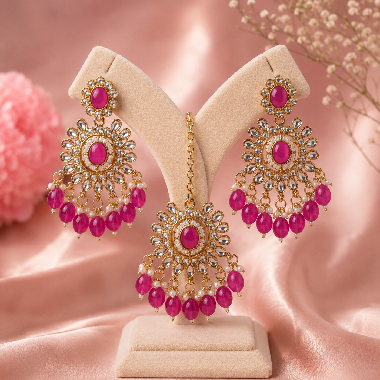 Collar Choker (Pink) – Pink Stone Choker Jewellery
