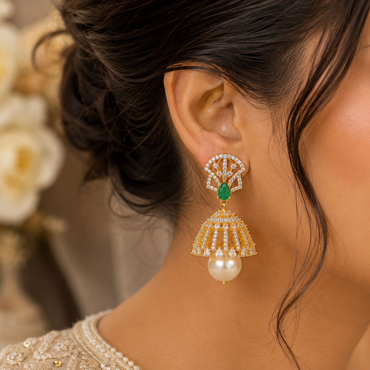Emerald Pearl Ad Jhumki