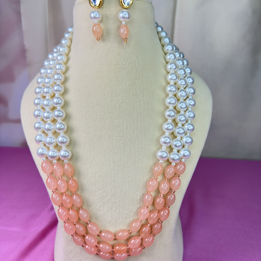 Blush Coral  Pearl Layered Mala