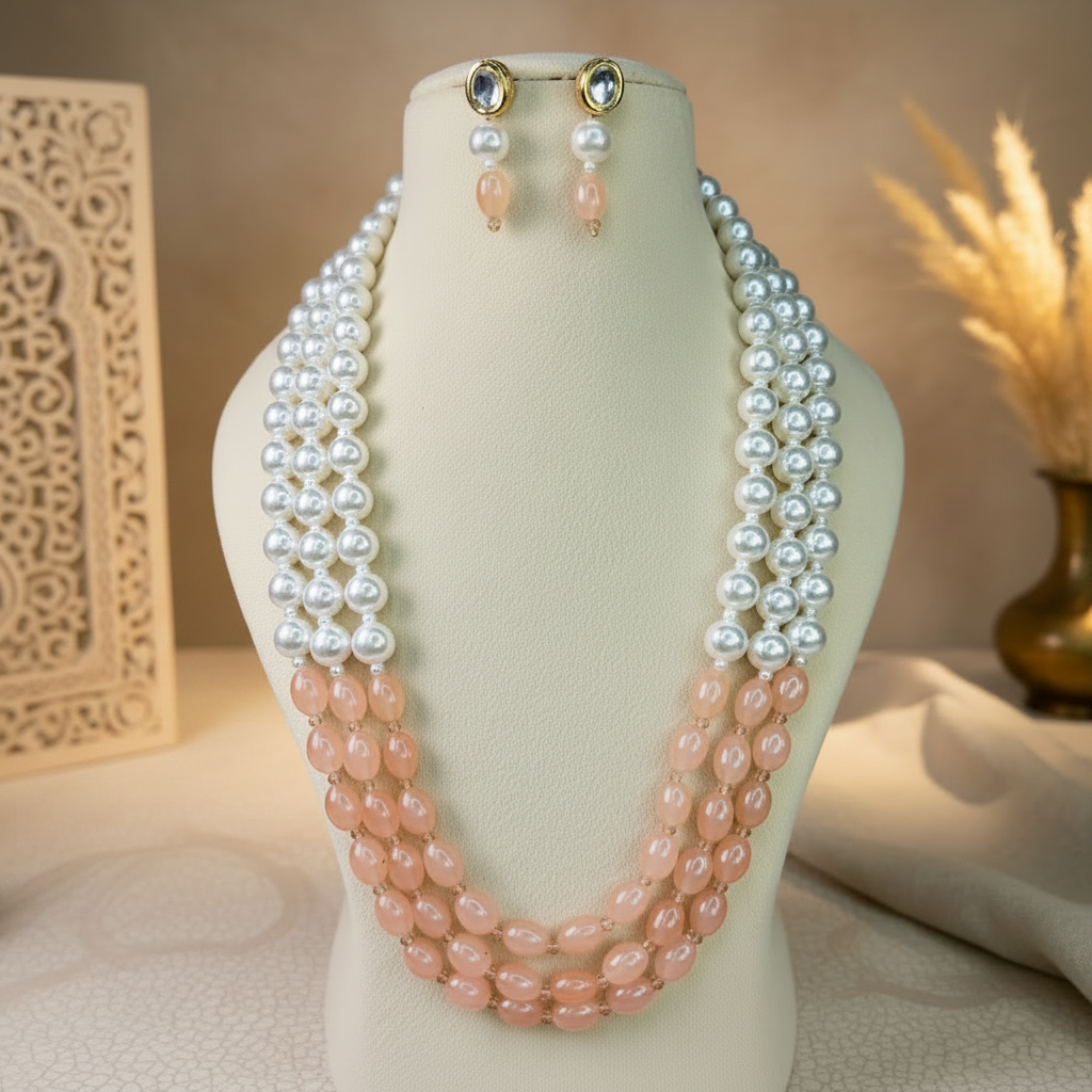 Blush Coral  Pearl Layered Mala