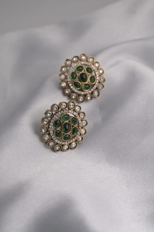 Emerald Aura Kundan Studs