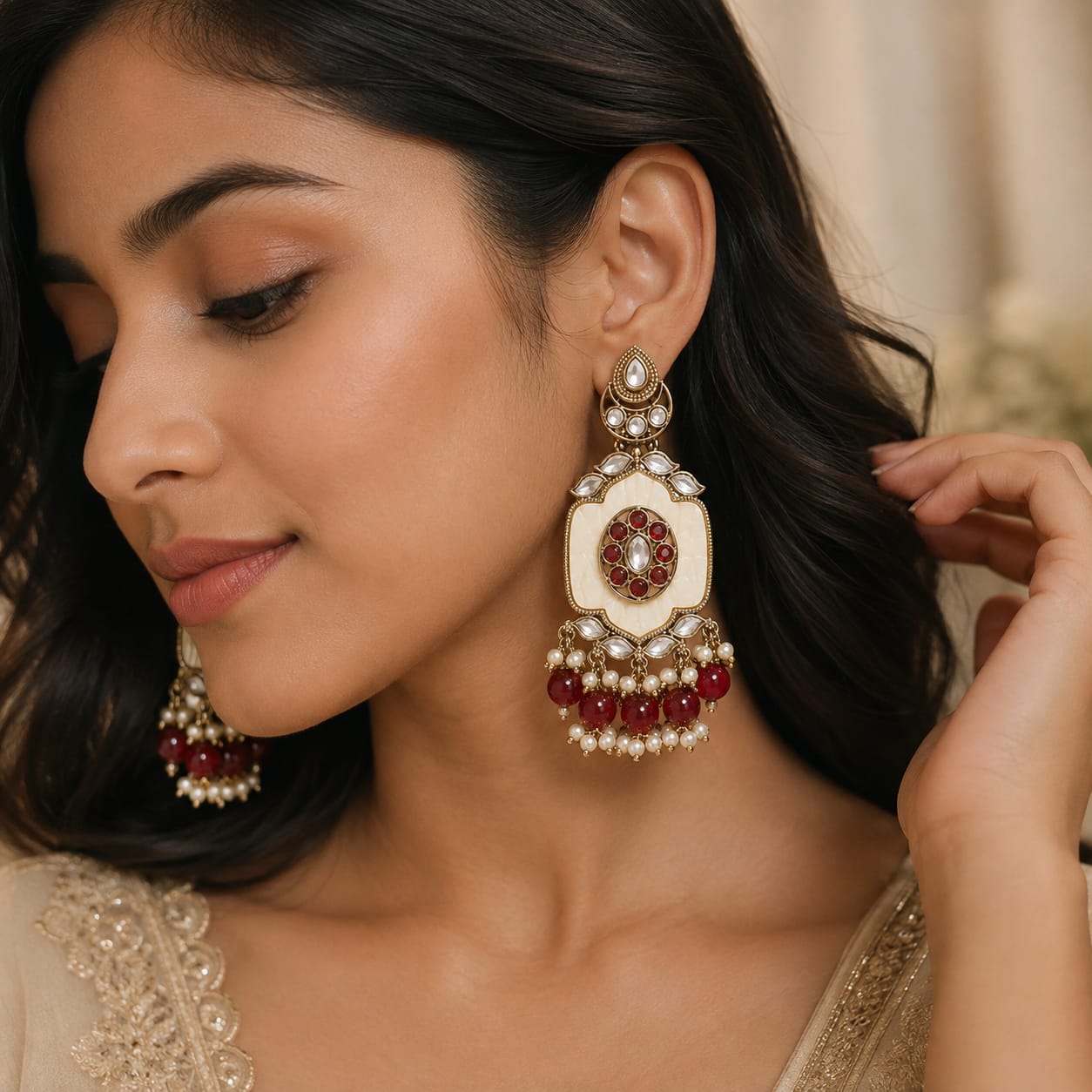 Maroon Majesty Kundan Earrings