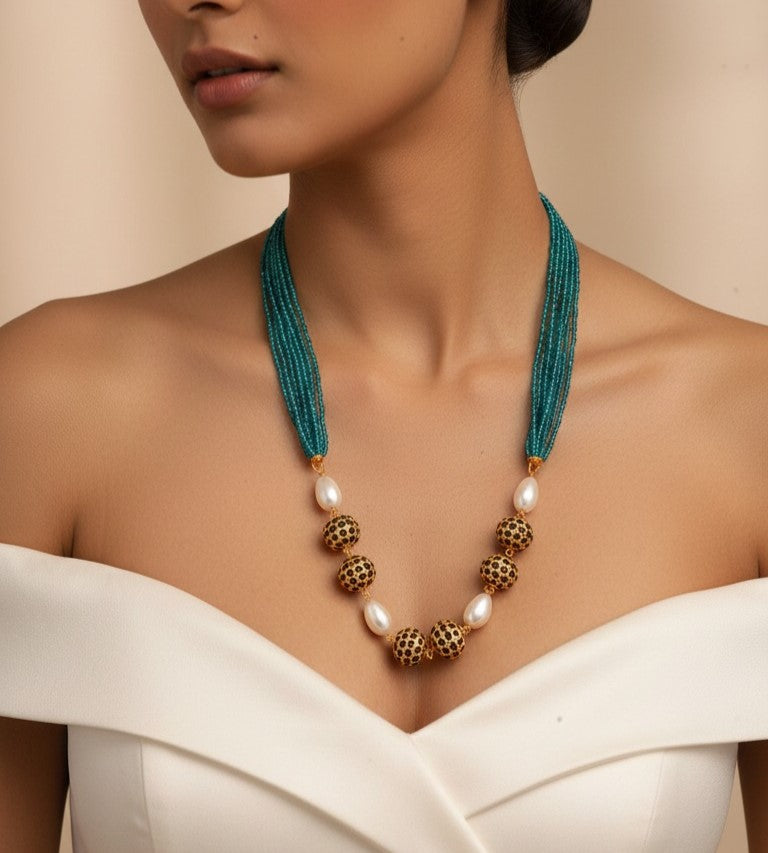 Meenakari Bead Sea Green Mala