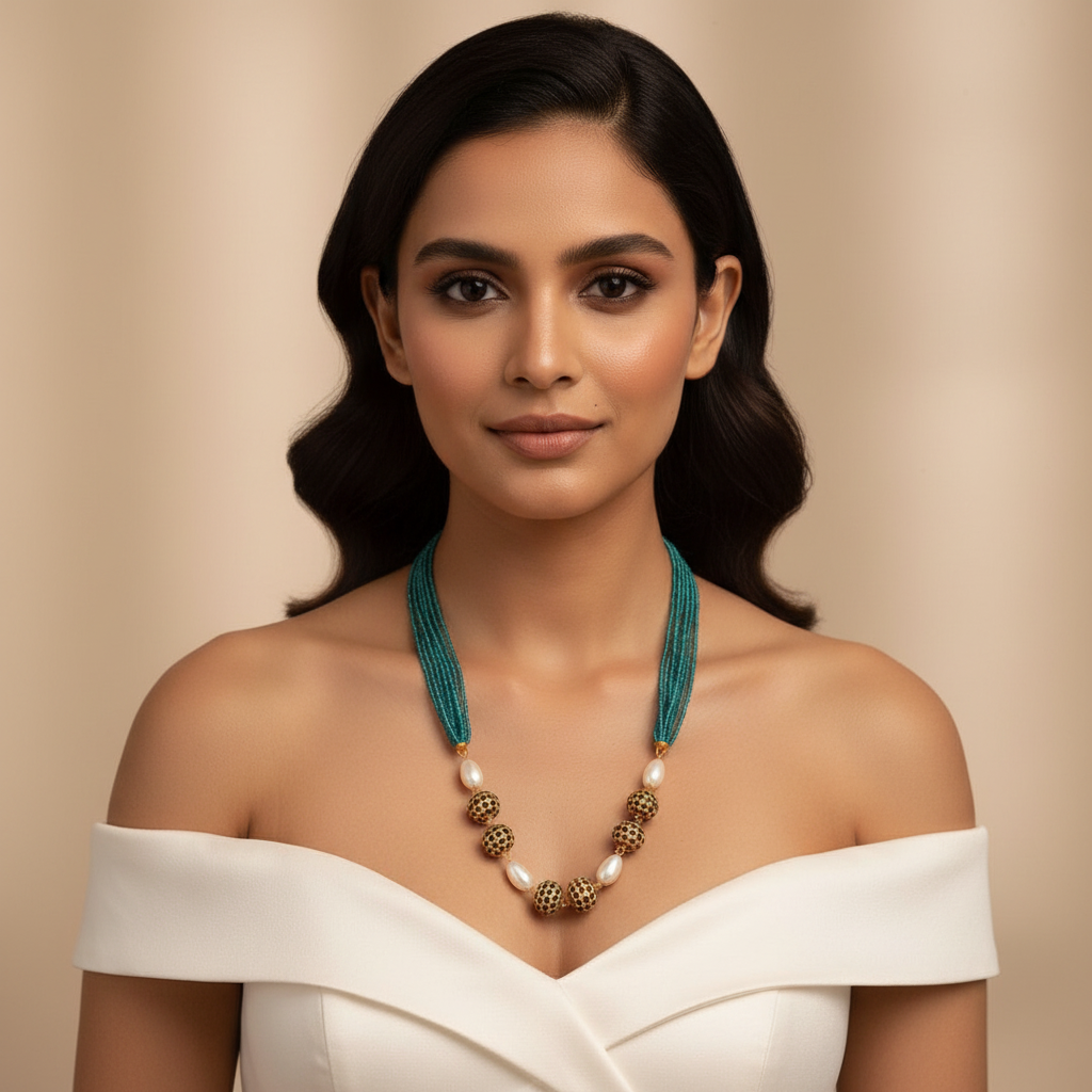 Meenakari Bead Sea Green Mala