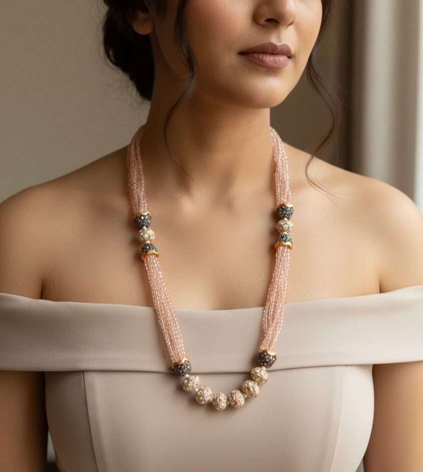 Meenakari Bead Ball Mala Peach Colour